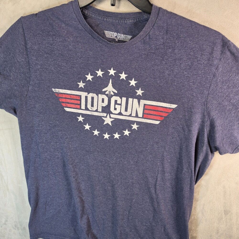 Top Gun Movie Classic Distressed Winged Logo T-Shirt Heather Blue Mens [Size] L